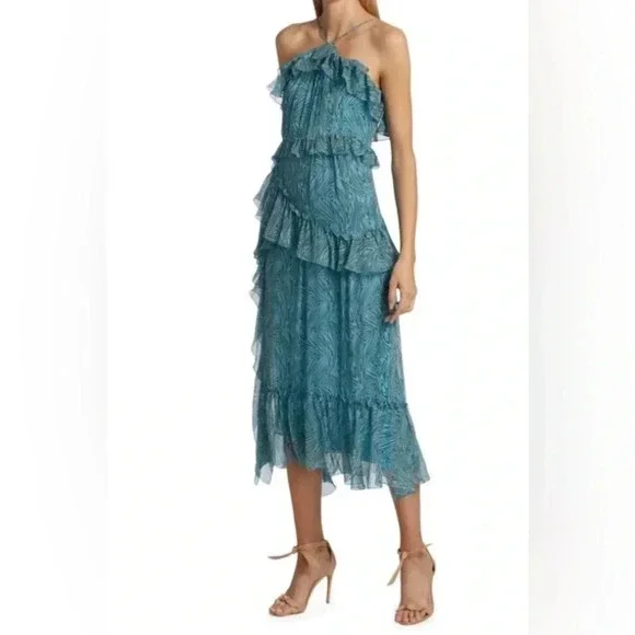 NWT Cinq a Sept Rayner Asymmetric  
Midi Ruffle High Slit Dress - Picture 5 of 11